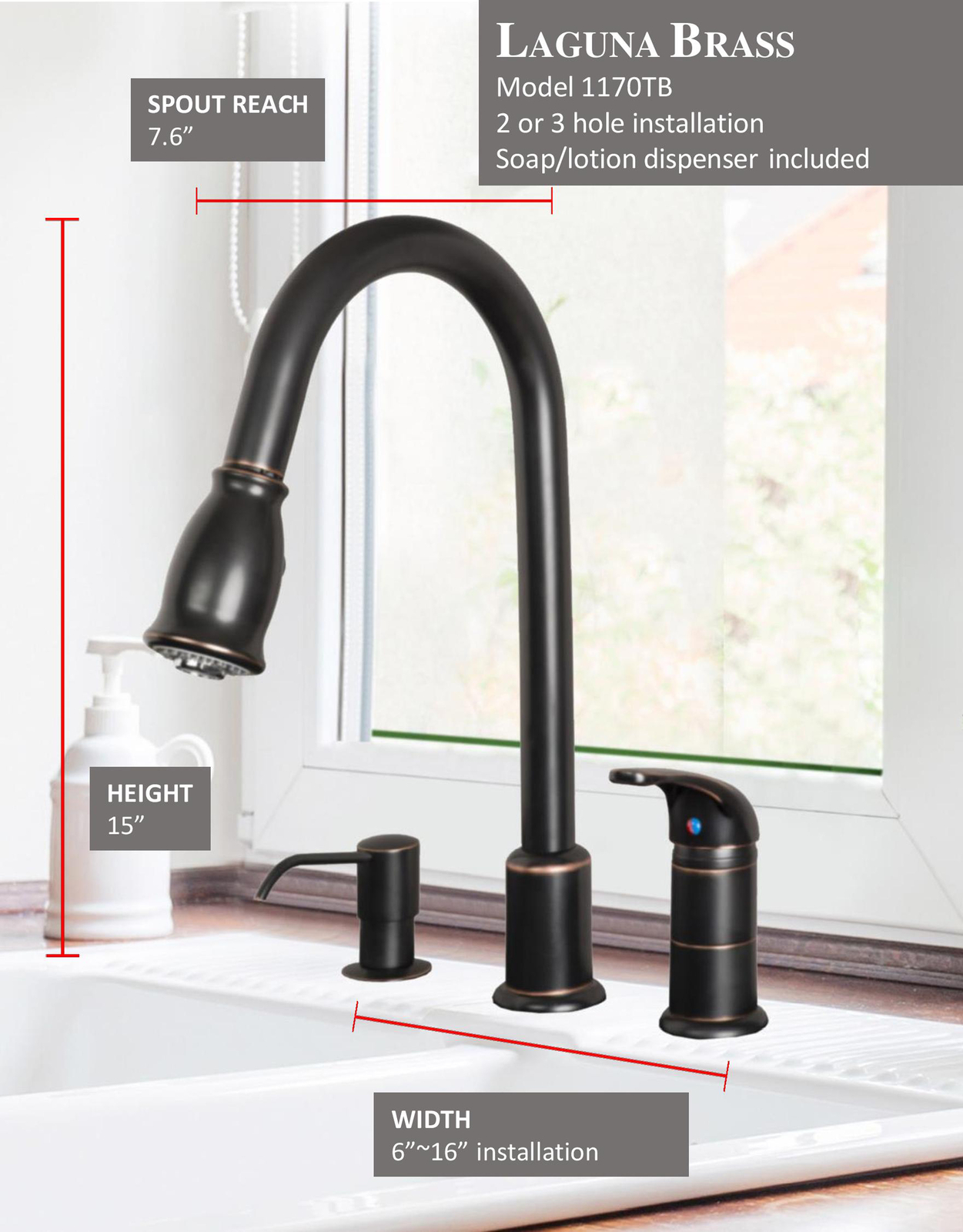 Single Handle Pull-Down Kitchen Faucet with Soap Dispenser Oil Rubbed Bronze