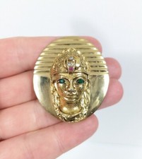 Egyptian Pharaoh Head 3D Oval Brooch Pin - gold toned
