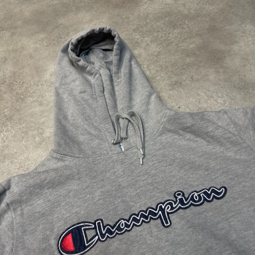 Champion Hoodie Mens Y2K Pullover Heavyweight Spellout Sweatshirt, Grey, Large image 7