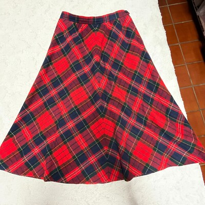 Vintage Pendleton Women's  6 Pure Virgin Wool Plaid A-Line Skirt Side Button