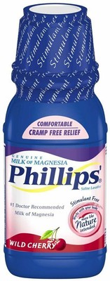 Phillips Milk of Magnesia Saline Laxative Cramp Free Wild Cherry 12 Oz Pack of 2
