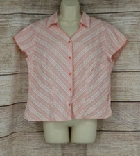 VINTAGE Westbound Womens Size XL Button Up Striped Short Sleeve Blouse Shirt PK