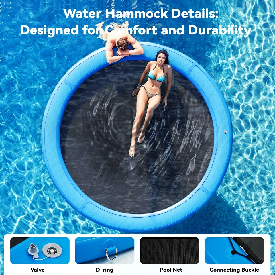 Anillo flotador de alta resistencia Sunchill de 8 pies, muelle inflable para piscina, hamaca para lago, azul Foto 3 de 4