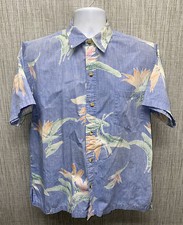 Vtg Cooke Street Mens Blue Flower Print Aloha Hawaiian Shirt Size M USA MADE