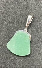 Light Green Sea Glass Pendant 1 1/2  Long And 1  Wide. Sterling 925 Silver