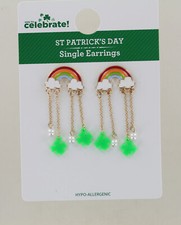 New Way To Celebrate St. Patrick's Day Earrings - Rainbow w/ Shamrocks Pearls
