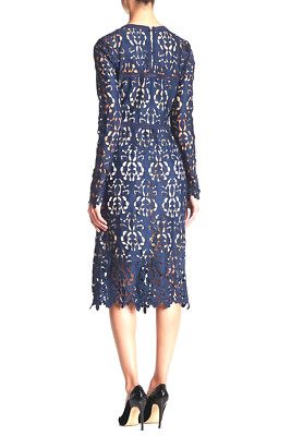 *284 Alexia Admor Lace Long Sleeve Mid Calf Dress Sz XS Blue $285