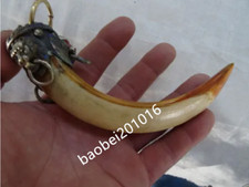 Tibetan silver lion head inlaid Tooth talismanic Pendant To ward off bad luck