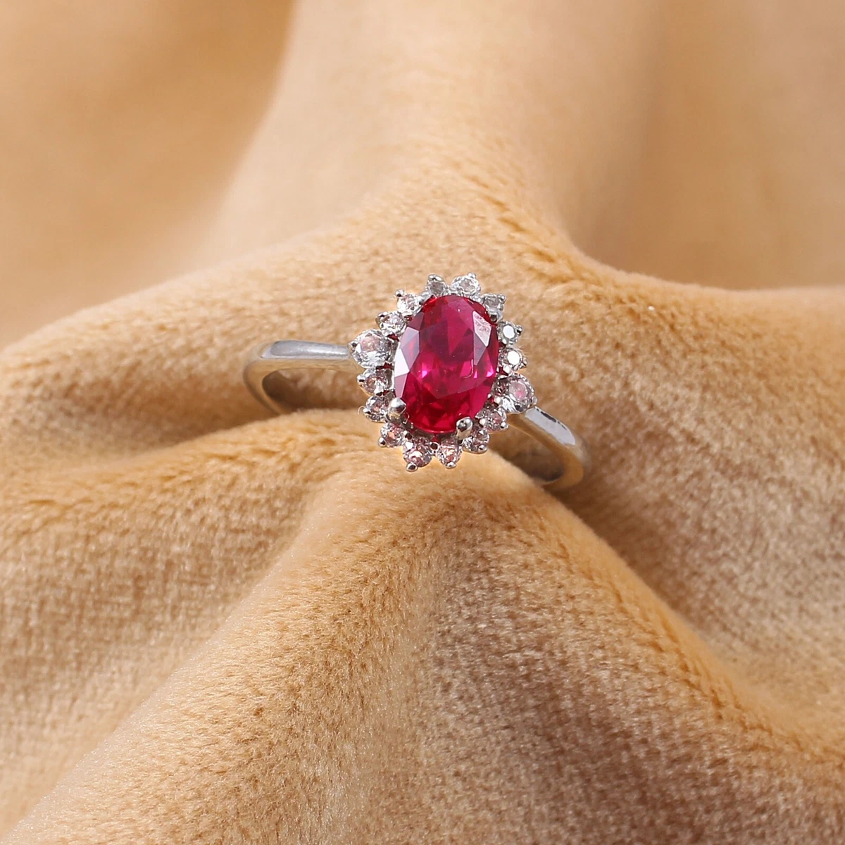 Ruby Oval Cut 925 Sterling Silver Wedding Promise Ring For Her