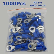 Blue Metal Ring Terminal Connector 14-16 AWG Electrical Wire Crimp RV2-6 1000PCS
