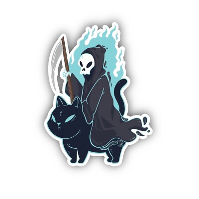 Grim Reaper Evil Cat Phone Sticker (2 Inch) Funny Dead Goth Cute Skull Skeleton