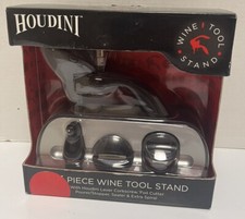 Houdini WINE Bottle Opener Stand 6 PC CORKSCREW, FOIL CUTTER, STOPPER, SEALER.