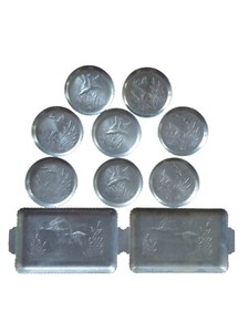 Vintage Set Of 10 Silver Plated Trays & Coasters embossed With Ducks And Reeds