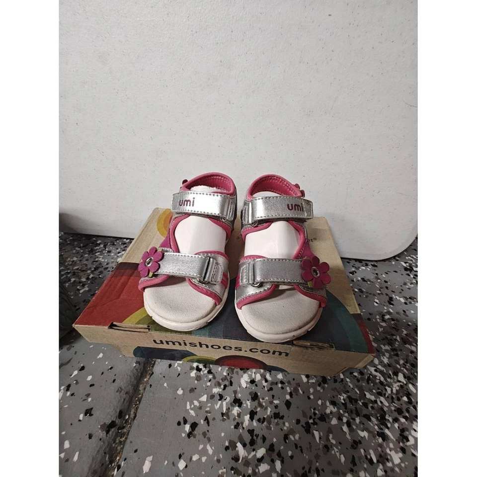 Umi Karolina Shoes Sandals Silver Pink Girls 24 EUR 8 US New Leather Metallic - Image 3 of 4