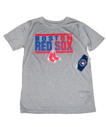 MLB Boston Red Sox Boy's Team Logo T-Shirt Short Sleeve Gray Poly L (12/14) NWT