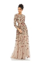 MAC DUGGAL EMBELLISHED HIGH NECK LONG SLEEVE A LINE GOWN ANTIQUE ROSE SZ 16 $698