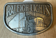 Vintage Raleigh Lights Belt Buckle, Cigarettes Tobacco Semi Truck Trucking 3.5"w