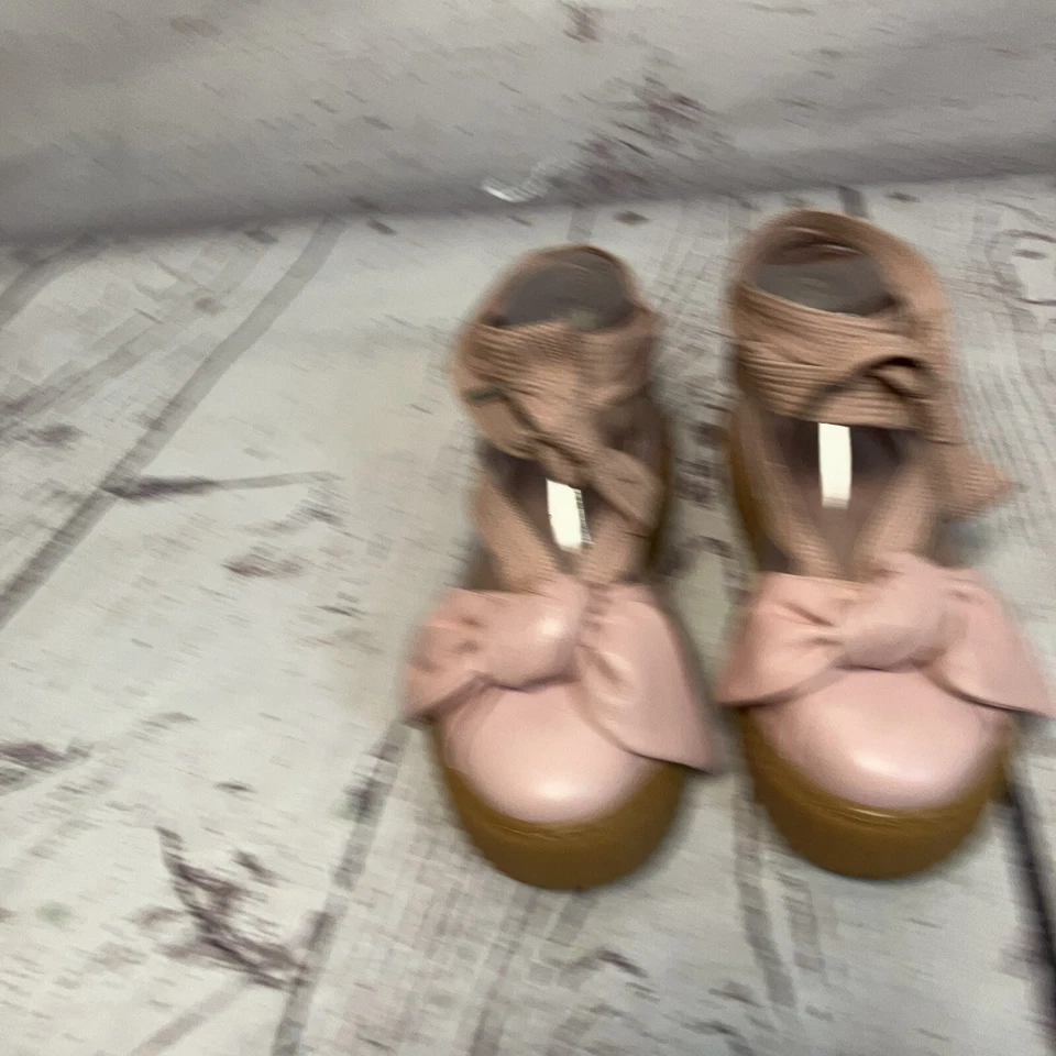 PUMA Fenty By Rihanna Shoes Womens 7 Pink Leather Creeper Bow Lace Up Sandals - Image 4 of 4