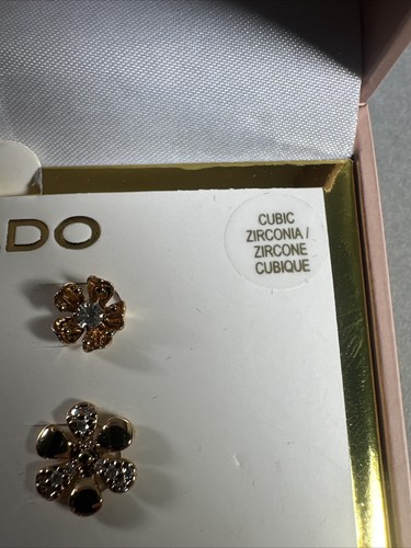 NWT Aldo 14k Gold Plated Flower Post Earrings & Hoop Cubic Zirconia Set of 3 New - Picture 5 of 12