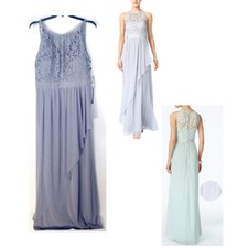 Adrianna Papell Halter Stretch Tulle Lace Gown Silver Size 20 New Formal