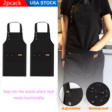 2 Pack Black Adjustable Waterdrop Resistant Cooking Kitchen Aprons for Women Men