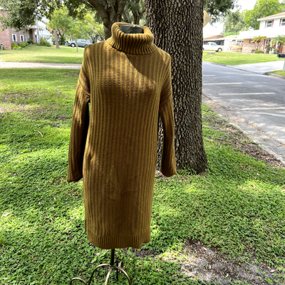 Banana Republic Sweater Dress Women Large LS Turtleneck Heavy Knit Tobacco