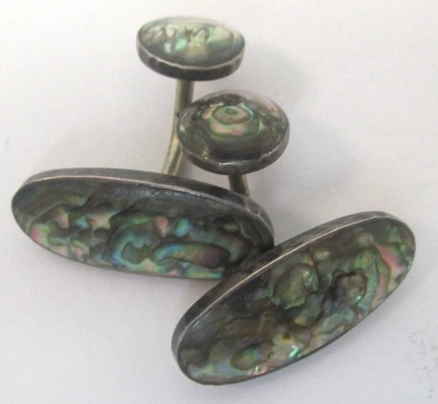 Gemelos victorianos de abulón madreperla de plata de ley con gran color Foto 2 de 4