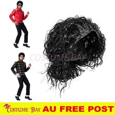 Iconic Pop Star Short Curly Black Hair Costume Wig Music Legend Retro Style AU