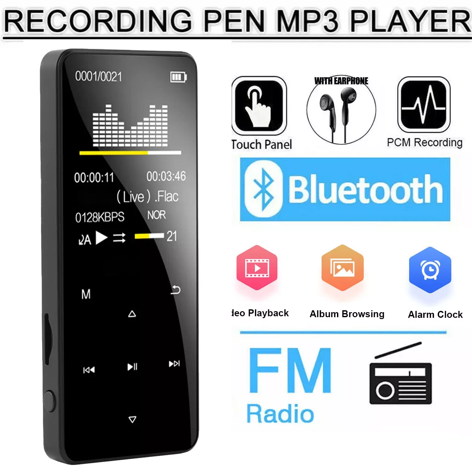 MP4/MP3 Player Support 128GB Bluetooth Lossless Music FM Radio