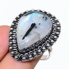 Natural Moonstone Gemstone 925 Sterling Silver Jewelry Ring Size 7 US 