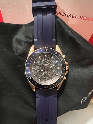 Michael Kors Men's Chronograph Skeleton Dial Blue Rubber Watch w