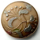 Antique Victorian Carmel Glass Button Stylized Floral Silver Paint 13/16"