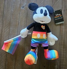 Disney Parks Mickey Mouse Rainbow Pride Collection 14" Plush With Flag