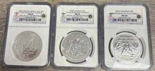 Silver Canada S$5 Vancouver 2010 Olympics NGC MS69 Lot