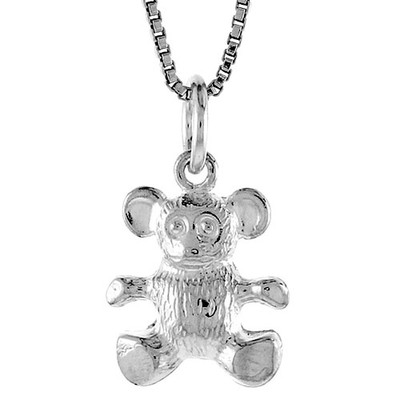 925 Sterling Silver Teeny Teddy Bear Pendant 15/32 (12mm) Inch Tall
