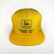 Vintage John Deere Hat Creeger Impl't Tiffin, OH Yellow Trucker Farm Cap