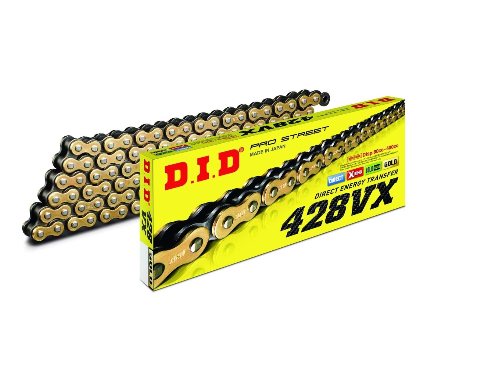 DID 428 VX Motorcycle Chain Gold Open With Rivet Lock 106 Links