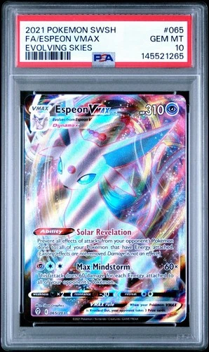 FA/ESPEON VMAX EVOLVING SKIES POKEMON SWSH ESPEON 2021 065/203 PSA 10 HOLO RARE!