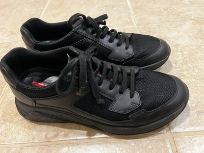 AUTHENTIC LUXURY PRADA SNEAKERS SHOES 4E2816 BLACK LEATHER & MESH  US 7.5 EU 40