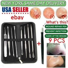 9 Piece Blackhead Remover Tool Set Professional High Quality Pushers and Pimples