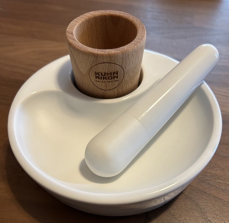Mortar And Pestle Kuhn Rikon White Porcelain with Wood Cup Multi Use