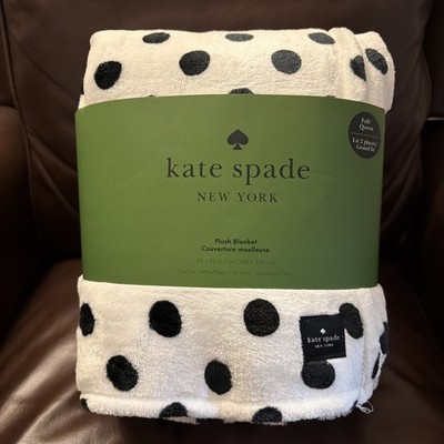 Kate Spade Full / Queen Lia Dot White / Black Plush Blanket NEW | eBay