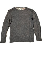Burberry Children Grey Wool Cashmere Sweater Size 6Y Check Elbow Patches EKD Log