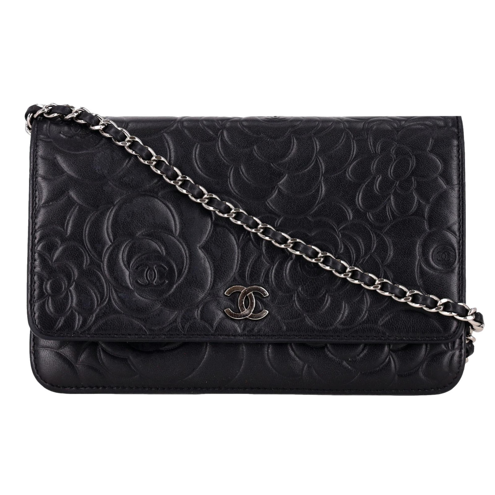 Chanel Camellia Flower Pattern Lambskin Leather Wallet On Chain