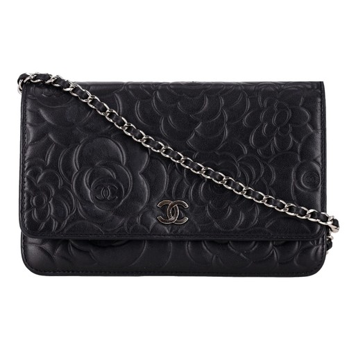 Chanel Camellia Flower Pattern Lambskin Leather Wallet On Chain