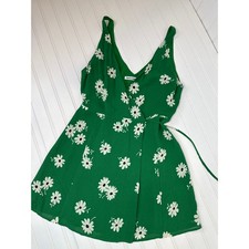 Reformation Anchorage Green Floral Wrap Dress Sleeveless Plunged Neck Size S