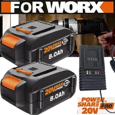 2PACK WA3678 For WORX 20V Power Share PRO 8.0Ah Lithium-Ion Battery /Charger