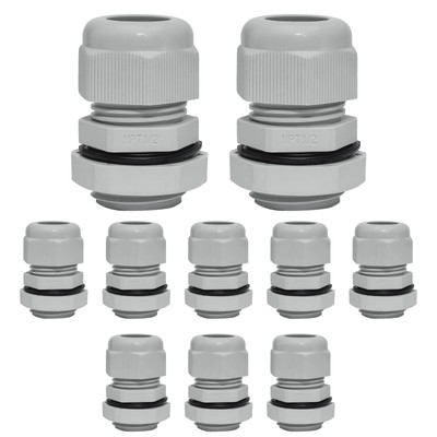 10 Pcs 1/2'' NPT Nylon Cable Glands, IP68 Waterproof Adjustable Cord Grip Cabl...