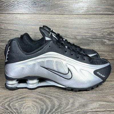 Nike Men's Shox R4 Metallic Silver Black Athletic Casual Shoes