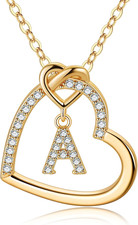 Heart Initial Necklaces for Girls Teen Women, Cubic Zirconia Heart Pendant Neckl